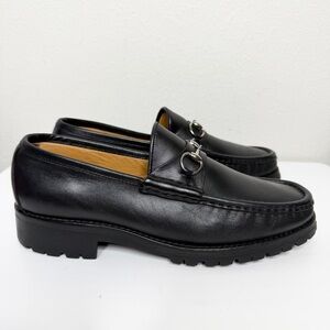Gucci Black Leather Loafers with Silver Detail